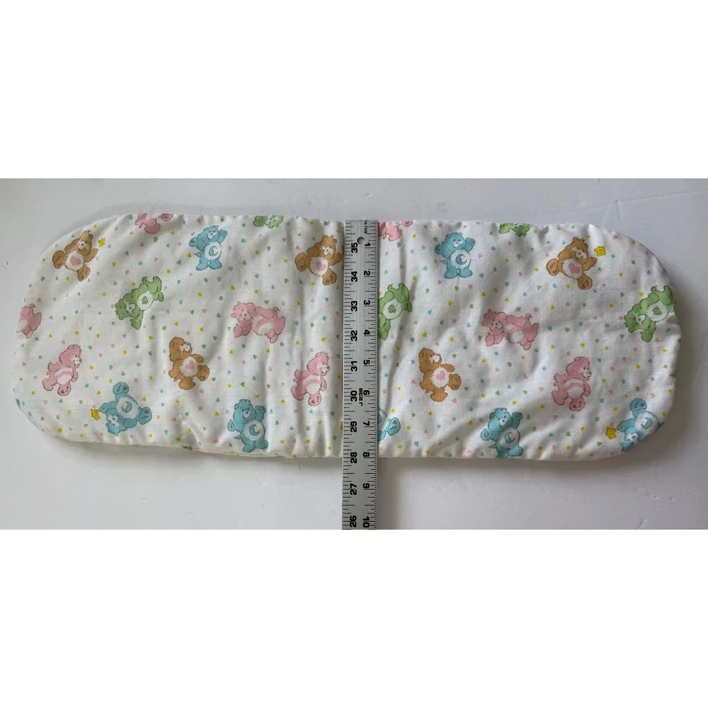 Vintage Care Bears Crib Pillow White Pastel Heart Print 80s Retro Nursery Decor